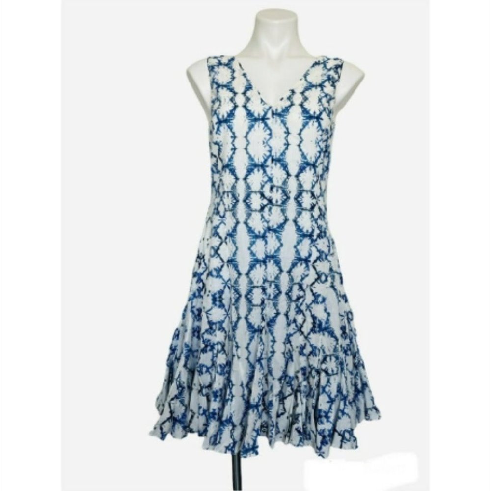 Rebecca Taylor size 4 Sleeveless Tie Dye Dress Color:Frost Combo blue and white - Picture 4 of 12